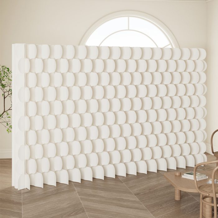 Fish Scale Pattern Foldable Paper Room Divider, Freestanding No Drill Decorative Background Partition Wall, Portable Expandable Privacy Screen for Home, Studio & Trade Show