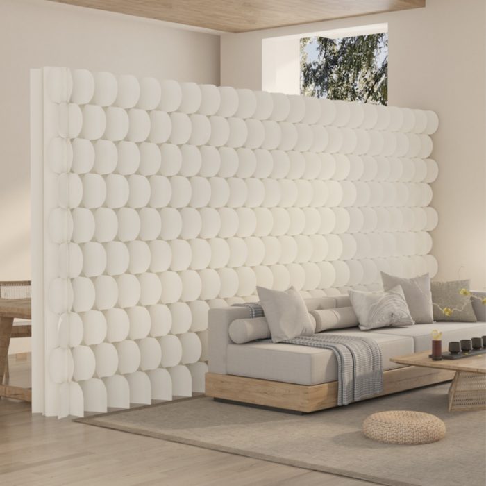 Fish Scale Pattern Foldable Paper Room Divider, Freestanding No Drill Decorative Background Partition Wall, Portable Expandable Privacy Screen for Home, Studio & Trade Show