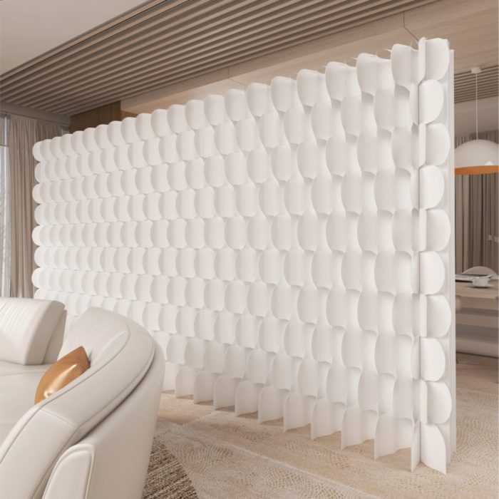 Fish Scale Pattern Foldable Paper Room Divider, Freestanding No Drill Decorative Background Partition Wall, Portable Expandable Privacy Screen for Home, Studio & Trade Show