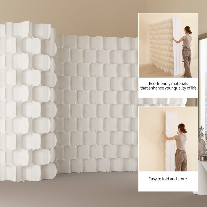 Fish Scale Pattern Foldable Paper Room Divider, Freestanding No Drill Decorative Background Partition Wall, Portable Expandable Privacy Screen for Home, Studio & Trade Show