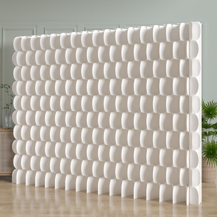 Fish Scale Pattern Foldable Paper Room Divider, Freestanding No Drill Decorative Background Partition Wall, Portable Expandable Privacy Screen for Home, Studio & Trade Show