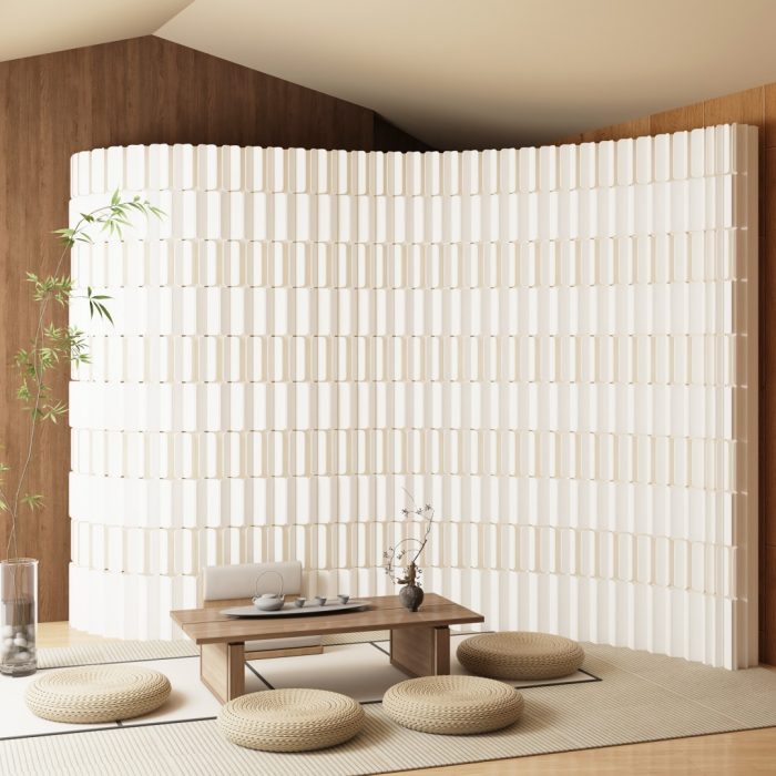 Double-Sided Foldable Paper Room Divider, Freestanding No Drill Decorative Partition Wall, One Side Textured Surface & Reverse Accordion Structure for Home & Trade Show