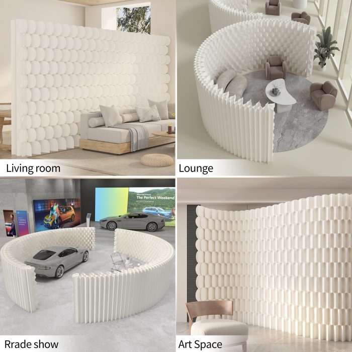 Fish Scale Pattern Foldable Paper Room Divider, Freestanding No Drill Decorative Background Partition Wall, Portable Expandable Privacy Screen for Home, Studio & Trade Show