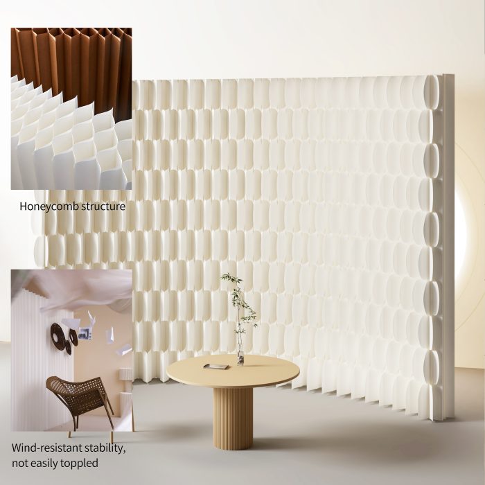 Fish Scale Pattern Foldable Paper Room Divider, Freestanding No Drill Decorative Background Partition Wall, Portable Expandable Privacy Screen for Home, Studio & Trade Show