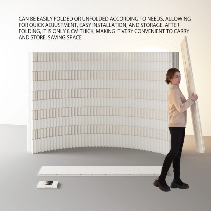 Double-Sided Foldable Paper Room Divider, Freestanding No Drill Decorative Partition Wall, One Side Textured Surface & Reverse Accordion Structure for Home & Trade Show