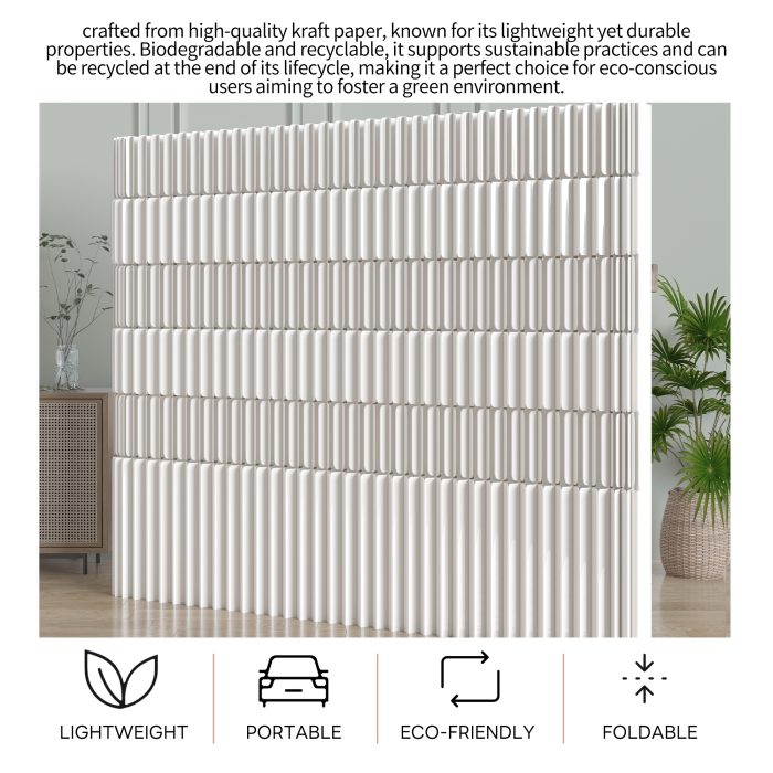 Double-Sided Foldable Paper Room Divider, Freestanding No Drill Decorative Partition Wall, One Side Textured Surface & Reverse Accordion Structure for Home & Trade Show