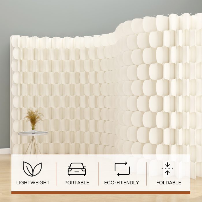 Fish Scale Pattern Foldable Paper Room Divider, Freestanding No Drill Decorative Background Partition Wall, Portable Expandable Privacy Screen for Home, Studio & Trade Show