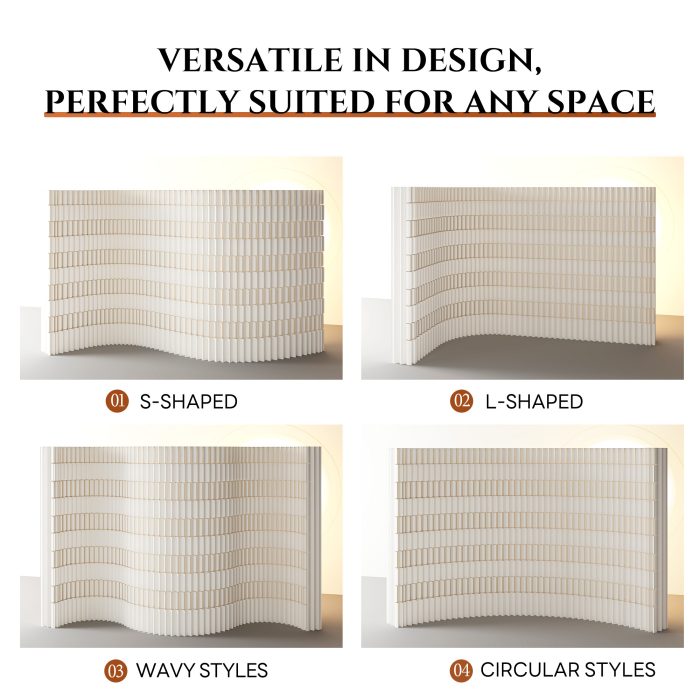 Double-Sided Foldable Paper Room Divider, Freestanding No Drill Decorative Partition Wall, One Side Textured Surface & Reverse Accordion Structure for Home & Trade Show