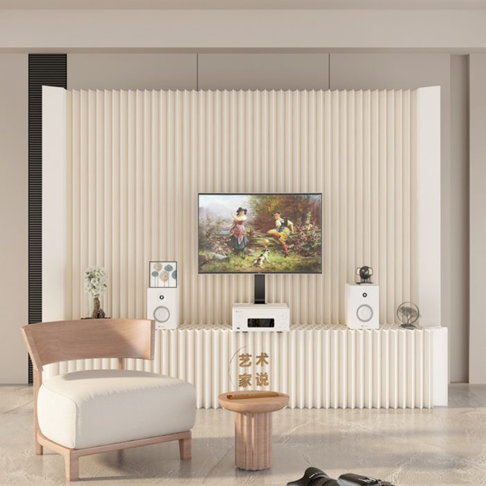 Folding Room Divider | Freestanding No Drill Paper Partition with Built-in Display Shelf, Expandable Decor Background Wall for Office & Retail Store