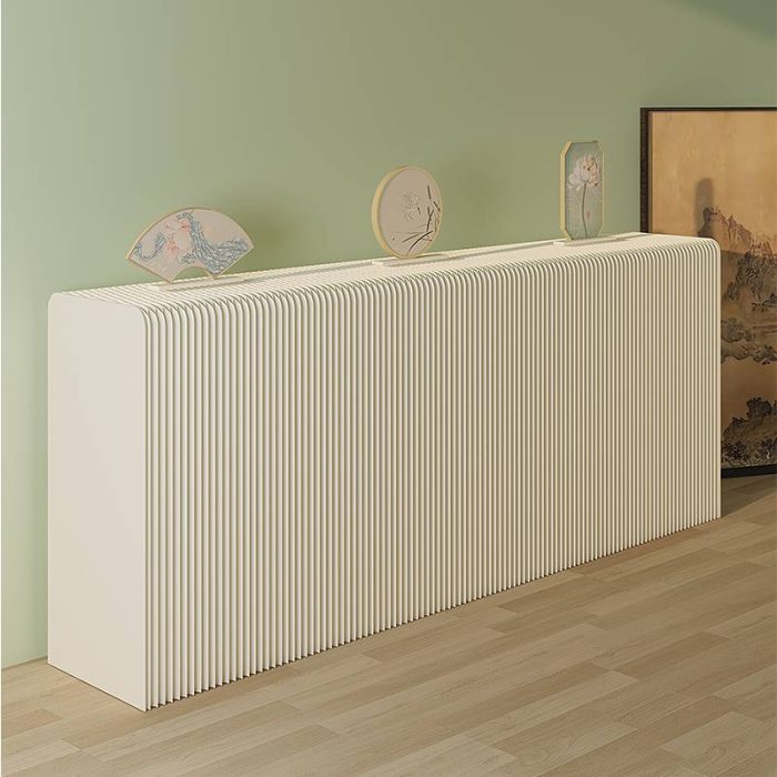 Foldable Accordion Paper Console Table, Wave Ribbed Display Table