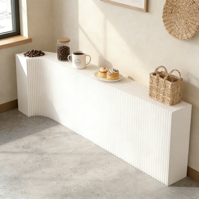 Foldable Accordion Paper Console Table, Wave Ribbed Display Table
