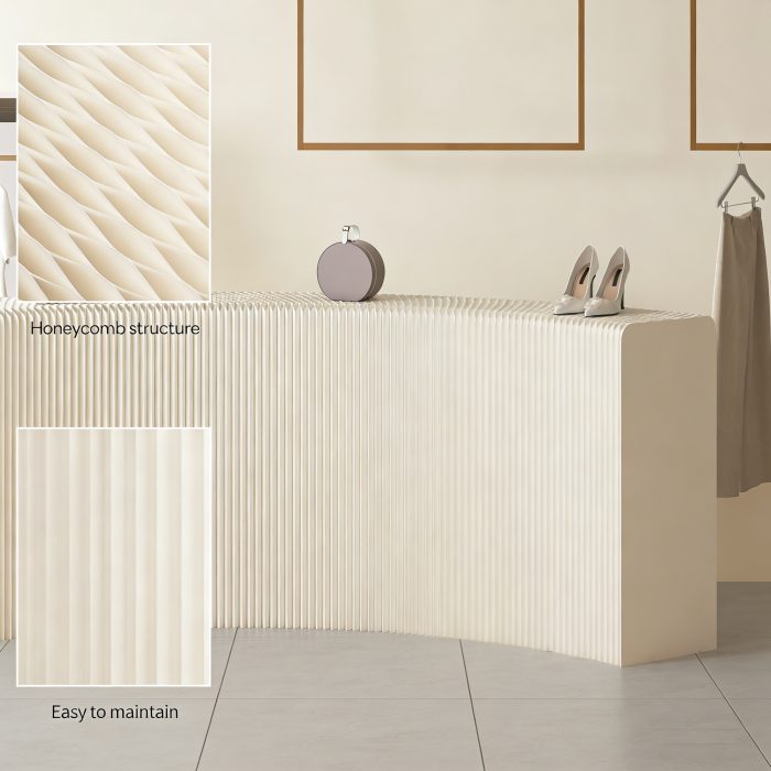 Foldable Accordion Paper Console Table, Wave Ribbed Display Table