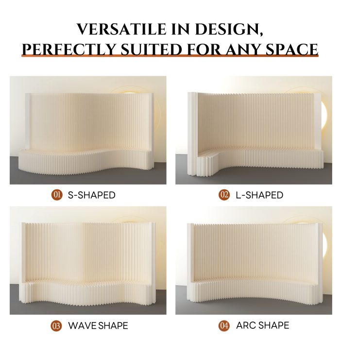 Folding Room Divider | Freestanding No Drill Paper Partition with Built-in Display Shelf, Expandable Decor Background Wall for Office & Retail Store