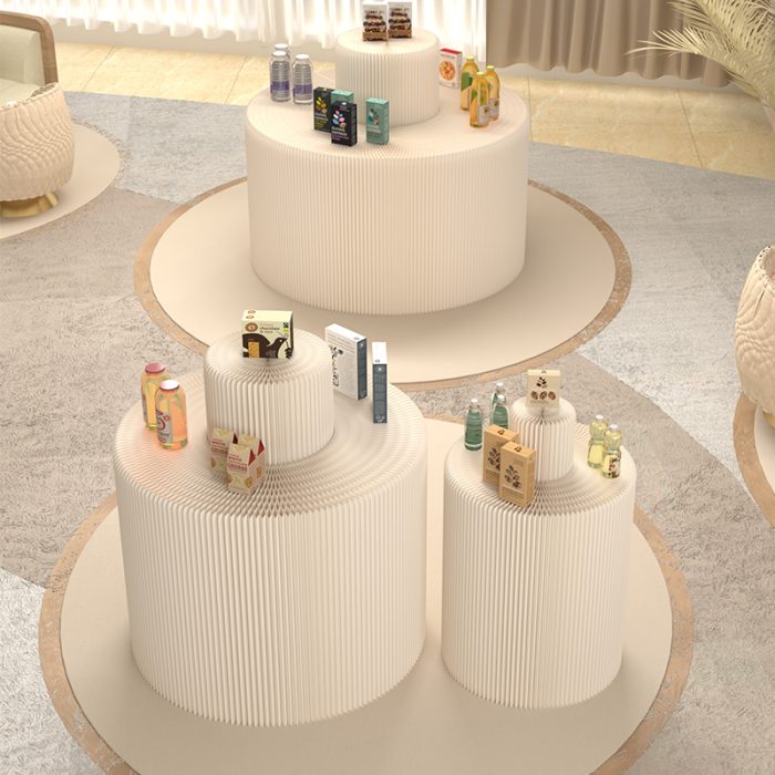 Collapsible Paper Round Display Stand, Freestanding Tiered Cylinder Display Riser for Retail, Boutique & Event Styling