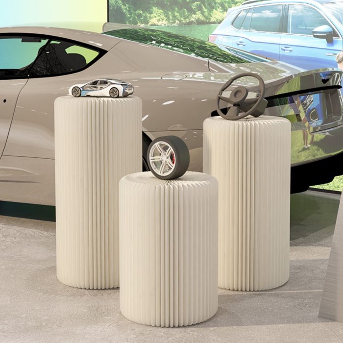 Cylinder Stands for Party 5Pcs Round Pedestal Stand Foldable Cardboard Columns Cylinder Tables for Parties Baby Shower Birthday Wedding Pillars Display Decoration (White,5PCS)
