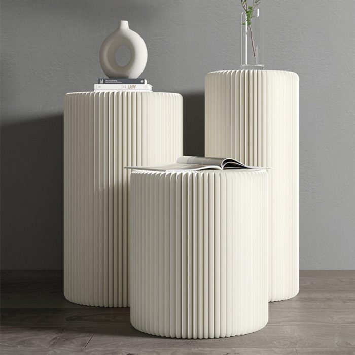Cylinder Stands for Party 5Pcs Round Pedestal Stand Foldable Cardboard Columns Cylinder Tables for Parties Baby Shower Birthday Wedding Pillars Display Decoration (White,5PCS)
