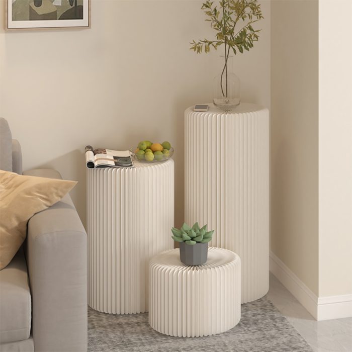 Cylinder Stands for Party 5Pcs Round Pedestal Stand Foldable Cardboard Columns Cylinder Tables for Parties Baby Shower Birthday Wedding Pillars Display Decoration (White,5PCS)
