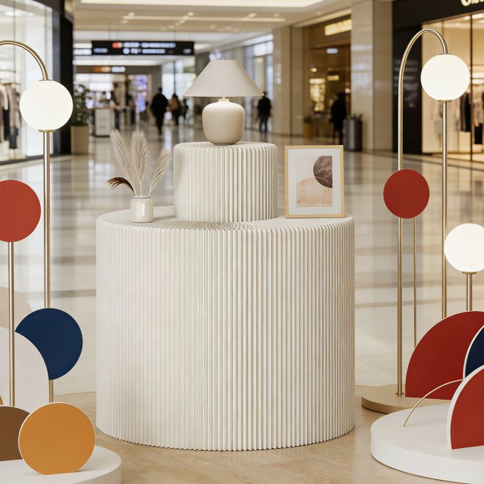 Collapsible Paper Round Display Stand, Freestanding Tiered Cylinder Display Riser for Retail, Boutique & Event Styling