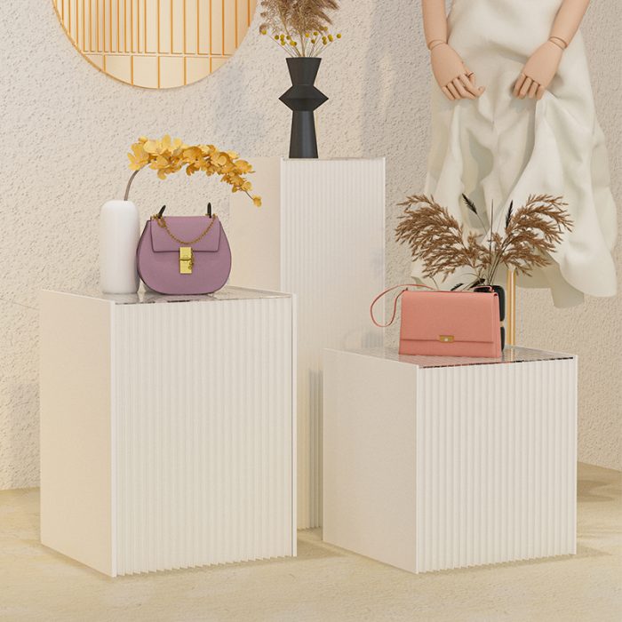 Folding Paper Display Pedestal, Honeycomb Paper Column Display Stand, Retail Window Product Riser for Bag, Jewelry, Clothing Exhibition