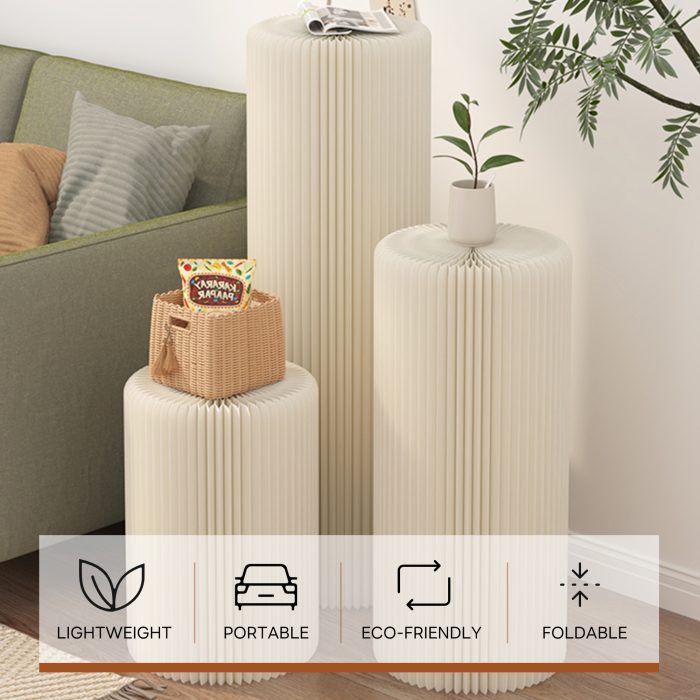 Cylinder Stands for Party 5Pcs Round Pedestal Stand Foldable Cardboard Columns Cylinder Tables for Parties Baby Shower Birthday Wedding Pillars Display Decoration (White,5PCS)