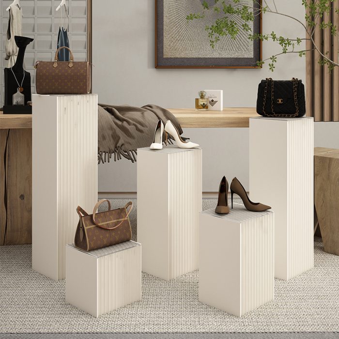 Folding Paper Display Pedestal, Honeycomb Paper Column Display Stand, Retail Window Product Riser for Bag, Jewelry, Clothing Exhibition