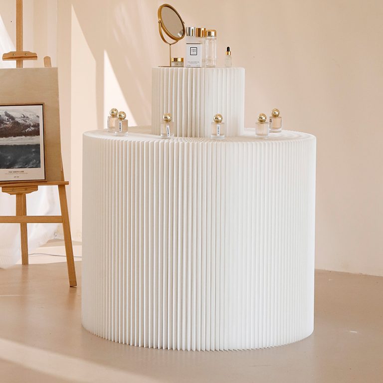 Collapsible Paper Round Display Stand, Freestanding Tiered Cylinder Display Riser for Retail, Boutique & Event Styling