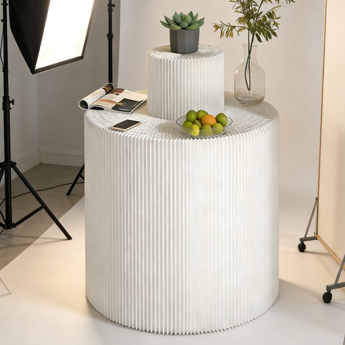 Collapsible Paper Round Display Stand, Freestanding Tiered Cylinder Display Riser for Retail, Boutique & Event Styling