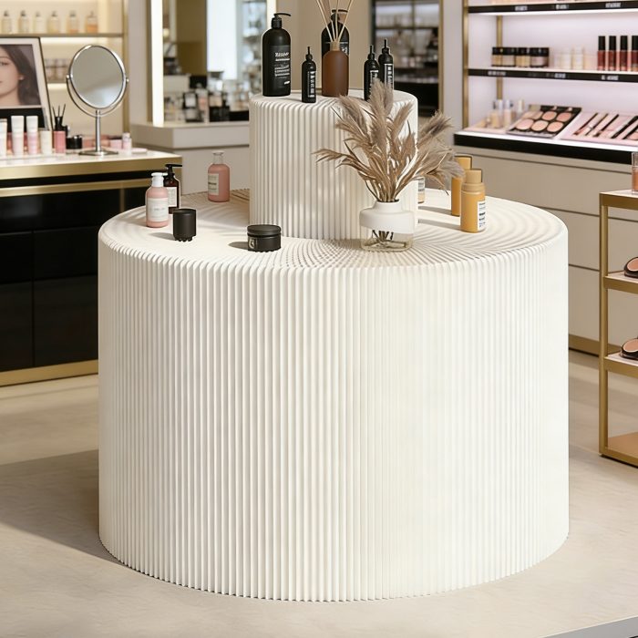 Collapsible Paper Round Display Stand, Freestanding Tiered Cylinder Display Riser for Retail, Boutique & Event Styling